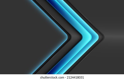 Abstract blue neon light arrow direction geometric on grey metallic blank space design modern futuristic background vector illustration.
