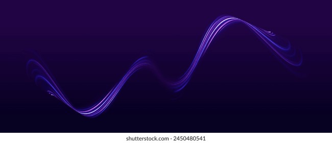 Abstract blue neon light effect background with car silhouette. Vertical light and glow speed movement tech abstract vector background.	
