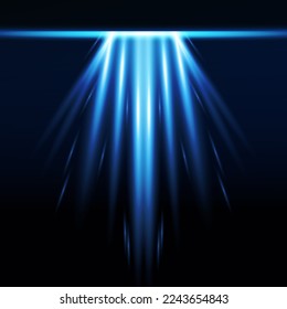 Abstract blue neon light rays illuminate the background