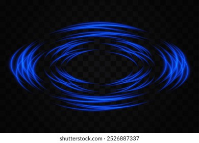 Abstract blue neon light rings arranged in a circular, overlapping pattern on a transparent background. Ideal for futuristic, tech, or sci-fi themed designs.