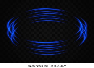 Abstract blue neon light rings arranged in a circular, overlapping pattern on a transparent background. Ideal for futuristic, tech, or sci-fi themed designs.