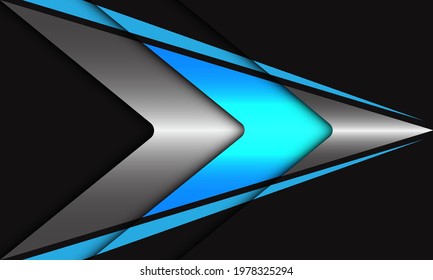 Abstract blue neon light silver arrow speed direction on dark grey design modern futuristic technology background vector illustration.