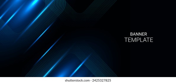 Abstract blue neon lines motion effect black background