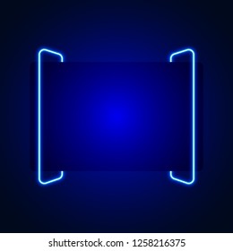 Abstract blue neon rectangle frame on dark background, vector illustration