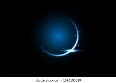 Abstract blue neon ring. Light effect. The whirlwind of shiny particles. Flashes of light on the Emerald Circle. Empty space for text.Vector object.