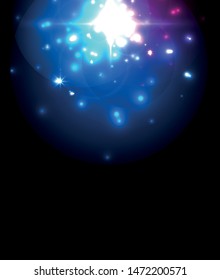 Abstract blue neon star background for celebration design. Luxury festive background. Fantasy colorful card.