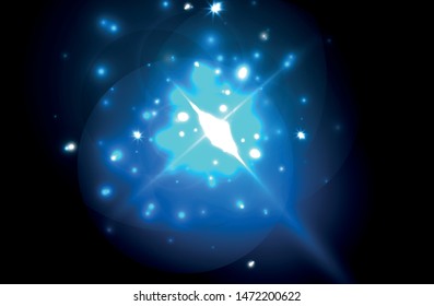 Abstract blue neon star background for celebration design. Luxury festive background. Fantasy colorful card.
