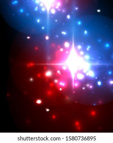 Abstract blue neon star background for celebration design. Luxury festive background. Fantasy colorful card.