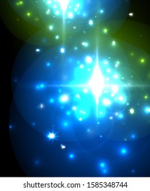 Abstract blue neon star background for celebration design. Luxury festive background. Fantasy colorful card.