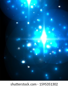 Abstract blue neon star background for celebration design. Luxury festive background. Fantasy colorful card.