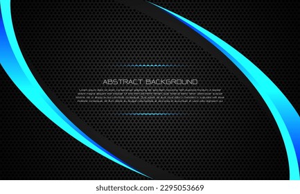 Abstract blue neon triangle metallic curve on grey circle mesh pattern design modern luxury futuristic background vector illustration.