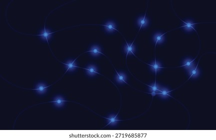 Abstract Blue Network Connections with Glowing Nodes on Dark Background