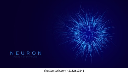 Abstract Blue Neuron Growth. Vector Neural Network Colorful Lines on Dark Background. Abstract Science Technology Background. Neural Network Artificial Intelligence Abstract Vector Illustration.
