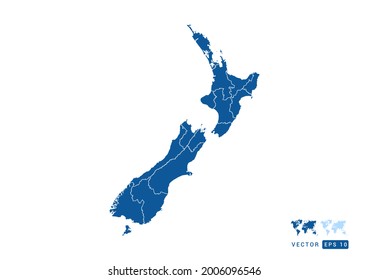 Abstract blue New Zealand map vector on white background.