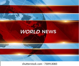 Abstract blue news vector with 3d globe map and technology shape bent around background. EPS10
