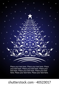 abstract blue night background with twinkling star and flora tree