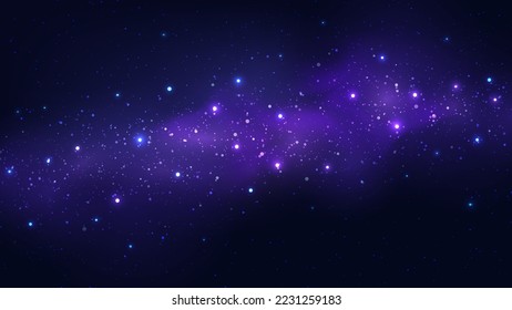 Abstract blue night space cosmos background with nebula and shining star. Magic galaxy universe starry night. Vector illustration