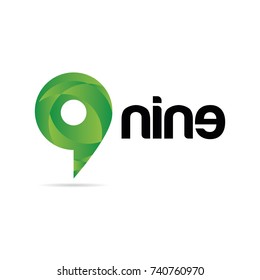 Abstract Blue Nine Number Logo Symbol