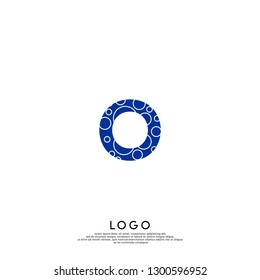 abstract blue O logo letter in dots pattern design concept