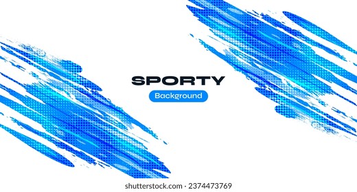 Abstract Blue Ocean Brush Background with Halftone Effect. Sport Banner. Scratch and Texture Elements For Design