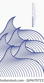 Abstract blue ocean wave background with flowing lines. Traditional Japanese.