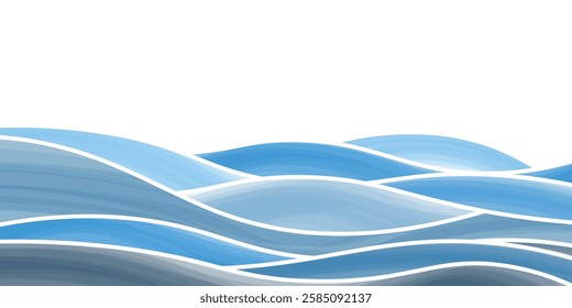 Abstract blue ocean waves background, stylized sea waves illustration, vector design.