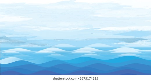 Abstract blue ocean waves background with soft gradients and layered waves. Perfect for summer, travel, or marine-themed design projects.