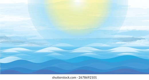 Abstract blue ocean waves background with soft gradients and layered waves. Perfect for summer, travel, or marine-themed design projects.	