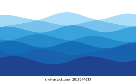 Abstract Blue Ocean Waves Background Vector Layered Sea Landscape
