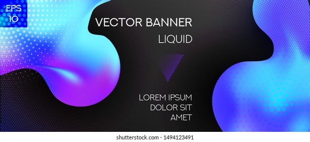 Abstract Blue on Dark Liquid Shapes Design. Fluid Modern Vector Banner. Trendy Abstract Flow Background. Vector Illustration.