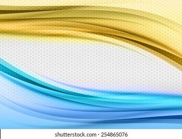 Abstract blue and orange background with grey hexagon.