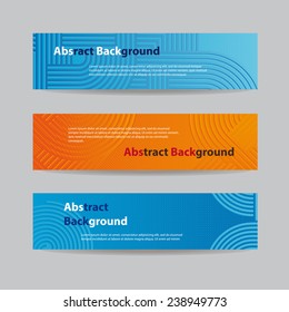 Abstract Blue and Orange Banners with Circles and Lines
