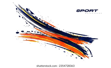 Abstract Blue and Orange Brush Background with Halftone Effect. Sport Background. Brush Stroke Illustration for Banner or Poster. Scratch and Texture Elements For Design