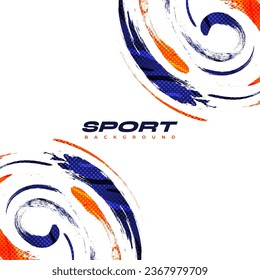 Abstract Blue and Orange Brush Background with Halftone Effect. Sport Banner. Brush Stroke Illustration. Scratch and Texture Elements For Design