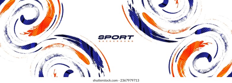 Abstract Blue and Orange Brush Background with Halftone Effect. Sport Banner. Brush Stroke Illustration. Scratch and Texture Elements For Design