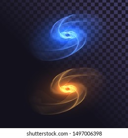 Abstract blue and orange glowing spirals, glowing elements