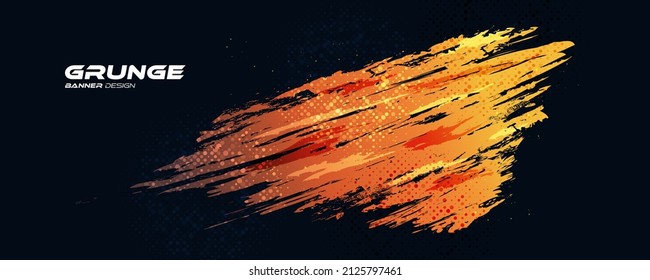 Abstract Blue and Orange Grunge Background with Halftone Style. Brush Stroke Illustration for Banner, Poster. Sports Background. Scratch and Texture Elements For Design