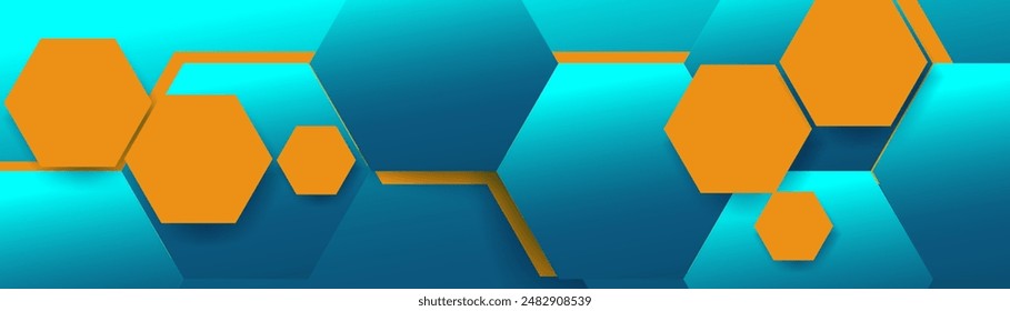 Abstract blue and orange hexagon geometric pattern background. Futuristic digital high-technology banner. Vector illustration