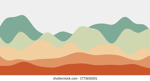 Abstract blue orange hills background. Colorful waves modern vector illustration.