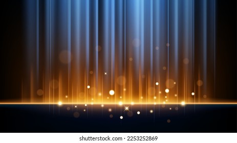 Abstract blue and orange light rays effect with sparks, Vector Illustration