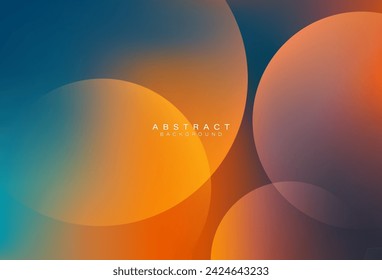 Fondo de degradado de malla azul y naranja abstracto con círculos brillantes. Formas dinámicas. Formas transparentes. Elementos geométricos minimalistas de moda. Diseño moderno. Ilustración de vector
