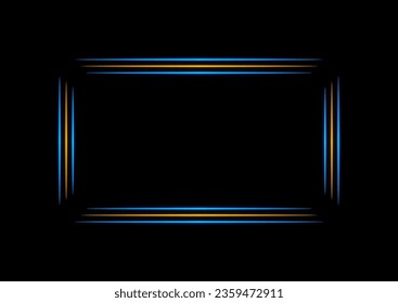 Resumen del fondo abstracto del marco del neón azul naranja. Diseño de vectores