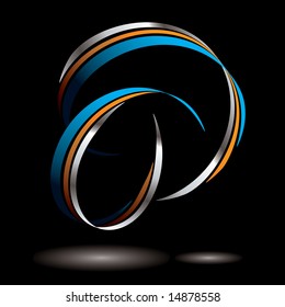 Abstract blue and orange ribbon with drop shadow