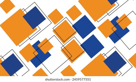 Abstrakter, blauer und orangefarbener quadratischer geometrischer Musterhintergrund, für Cover-Design, Anzeige, Poster, Unternehmenspräsentation.