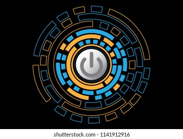 Abstract blue and orange technology background with power button , Vector illustration
