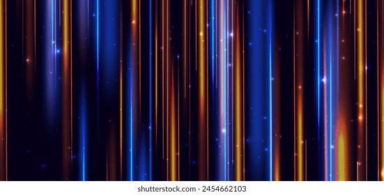 Abstract blue and orange vertical light ray on dark blue background. Technology futuristic concept. Vector illustration