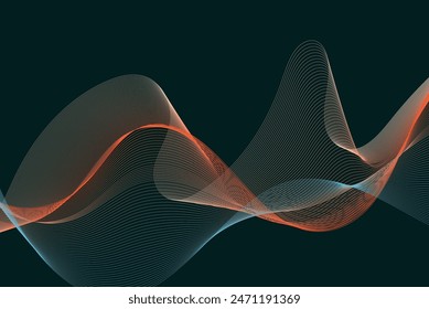 Abstract blue and orange waves on a black  background