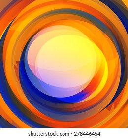 Abstract blue, orange and yellow vortex background with text space in the middle