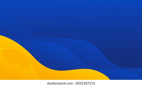 Abstrakter, blauer und orange-gelber Farbverlauf, Wellenhintergrund. Moderne dynamische Tapete. Vorlagenbanner-Hintergrund für Vertrieb, Unternehmen, Anzeigen, Veranstaltungen, Web, Seiten und mehr