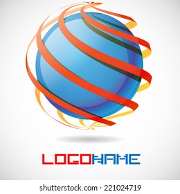 Abstract Blue Orb Sphere With Diagonal Stripes , Graphic Concept For Your Logo Design , Vector Illustration . 